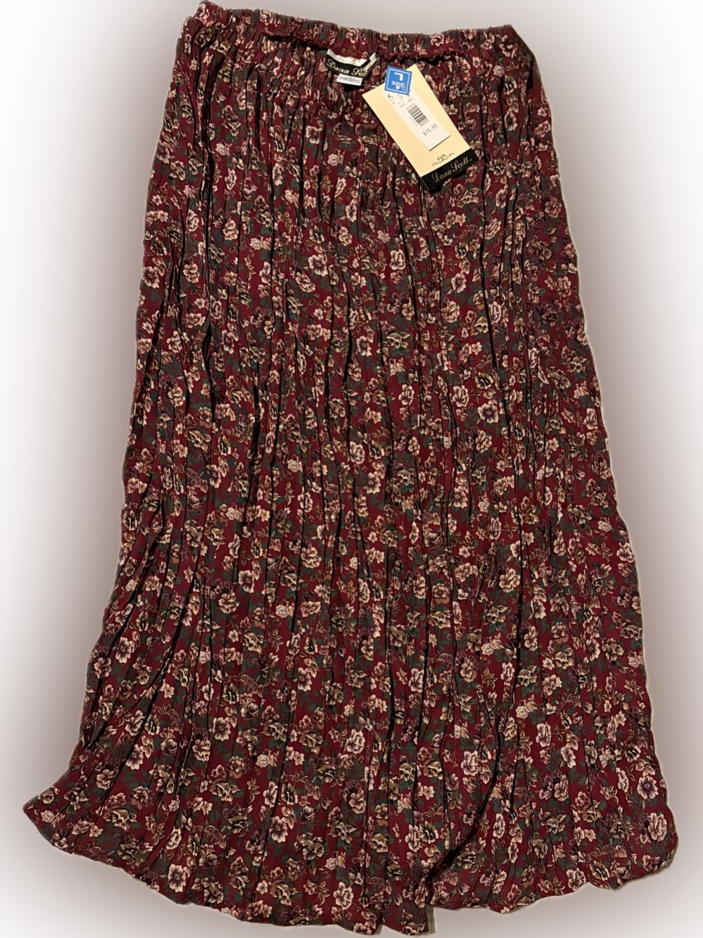 VINTAGE Women’s Burgundy Floral Pleated Midi Skirt